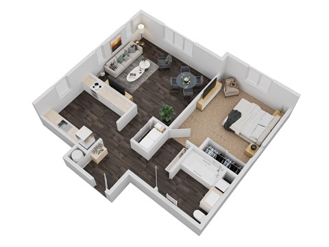 Floor plan for 1 bed, 1 bath, 605 sqft